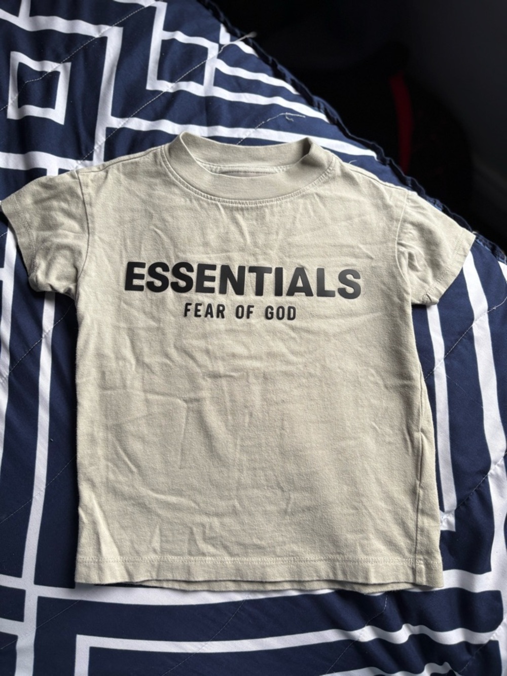 Fear of God ESSENTIALS Kids Short Sleeve Tee in Beige with Black Logo